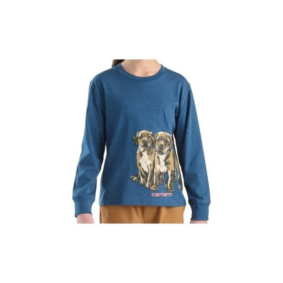 Carhartt Girls Long Sleeve Puppies Graphic T-Shirt Dog Blue Kids Size Medium M - Picture 1 of 6